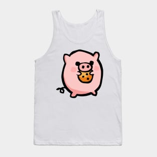 Cute Piggy Cartoon Munching Cookie Tank Top